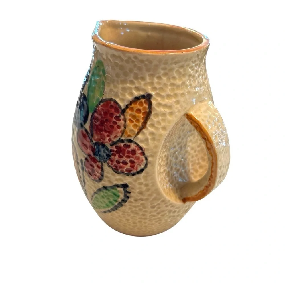 Vintage Floral Pottery Pitcher Made in Japan Textured Orange Peel Surface